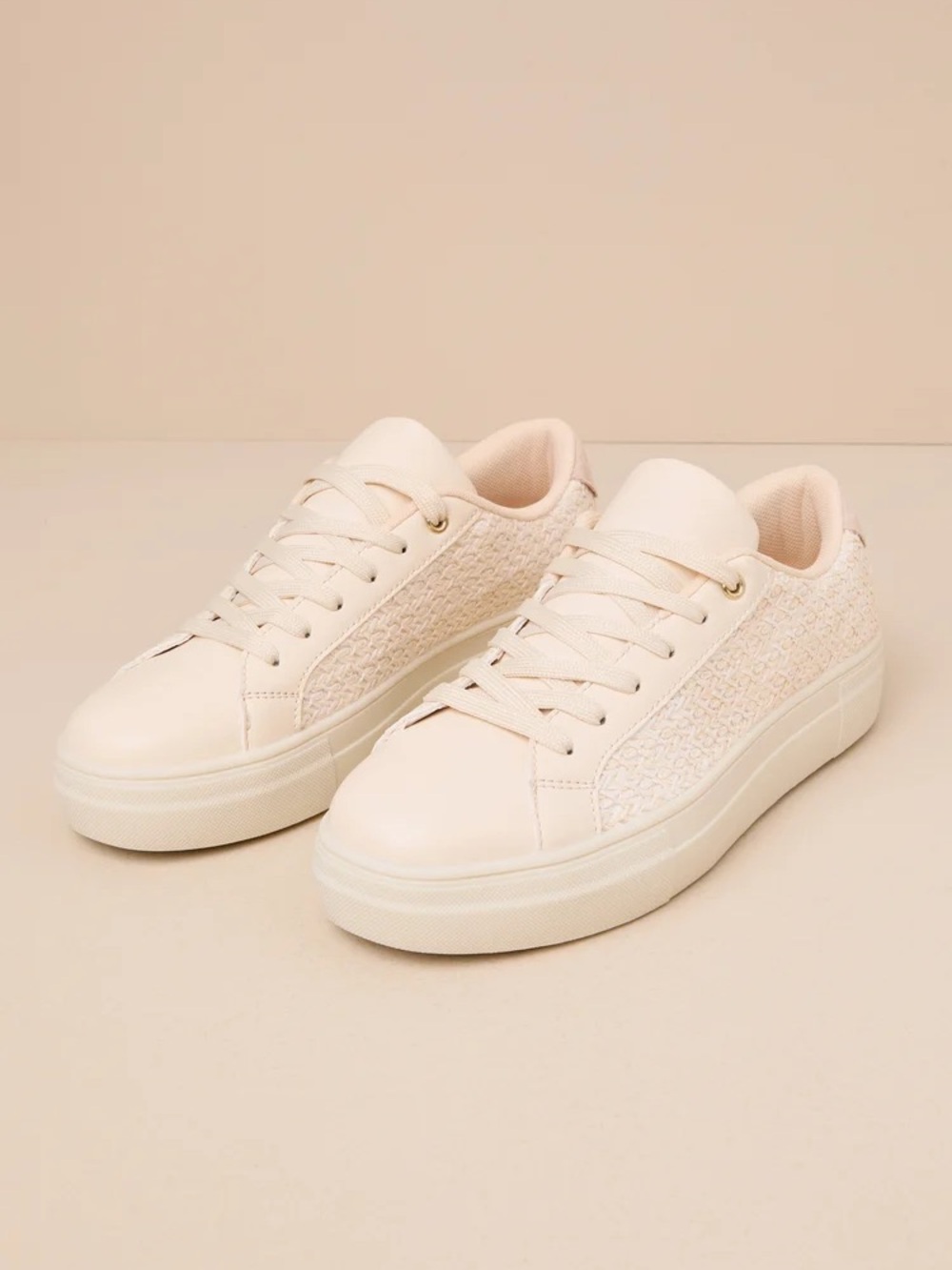 Lulus Danver Beige Raffia Lace-Up Sneakers